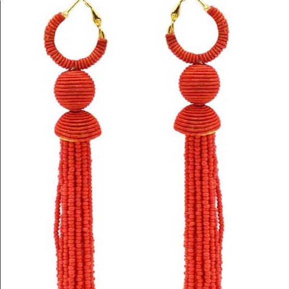 Womens red seed bead earrings 4 inch - Picture 2 of 2